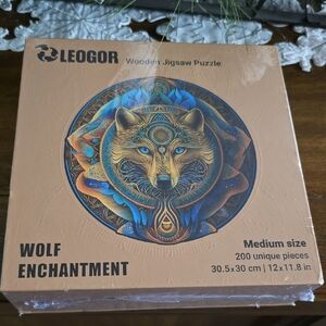 Wolf Enchantment Wooden Jigsaw Puzzle - Blue and Orange